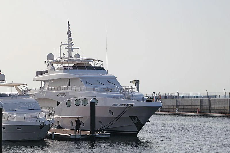 a couple of large white boats aboard OCTOBER Yacht for Sale