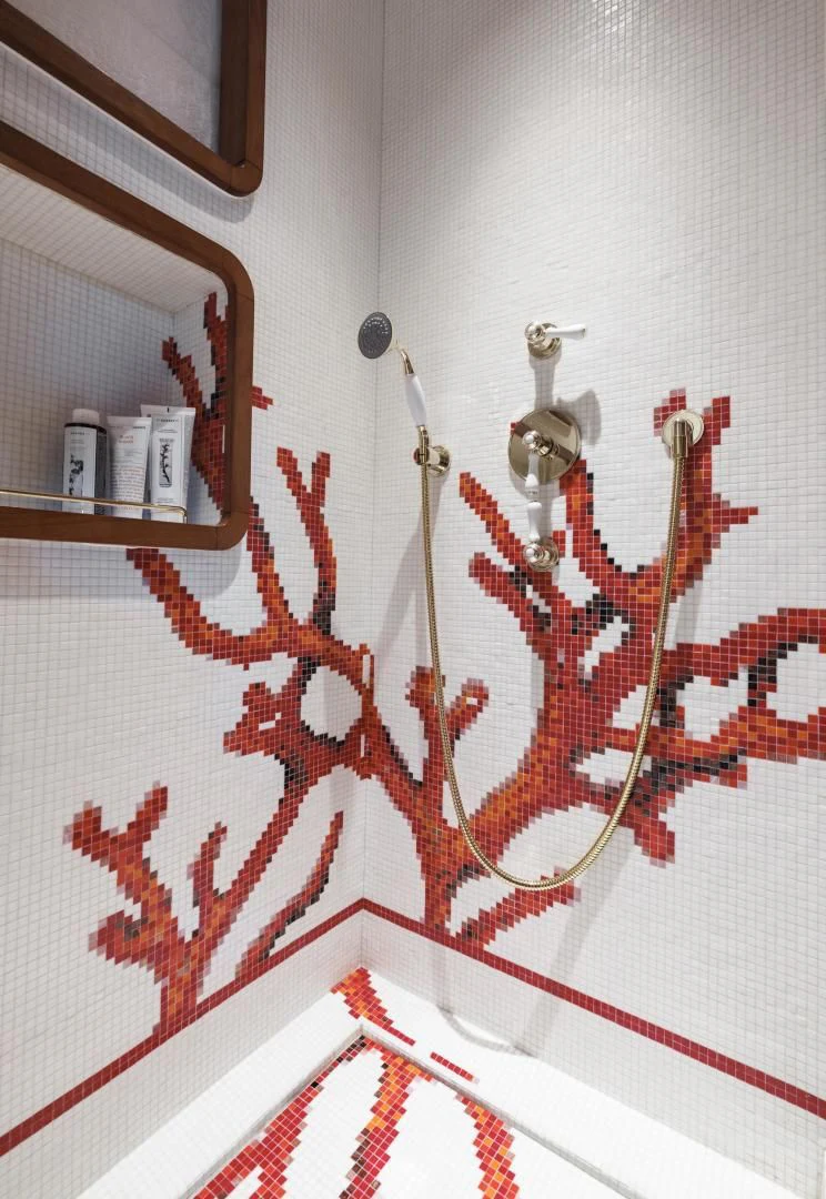 a wall with a mirror and a light fixture aboard SYNTHESIS 66 Yacht for Sale