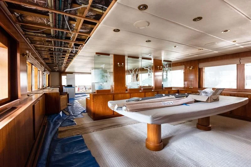 a room with a large bed aboard SYNTHESIS 66 Yacht for Sale