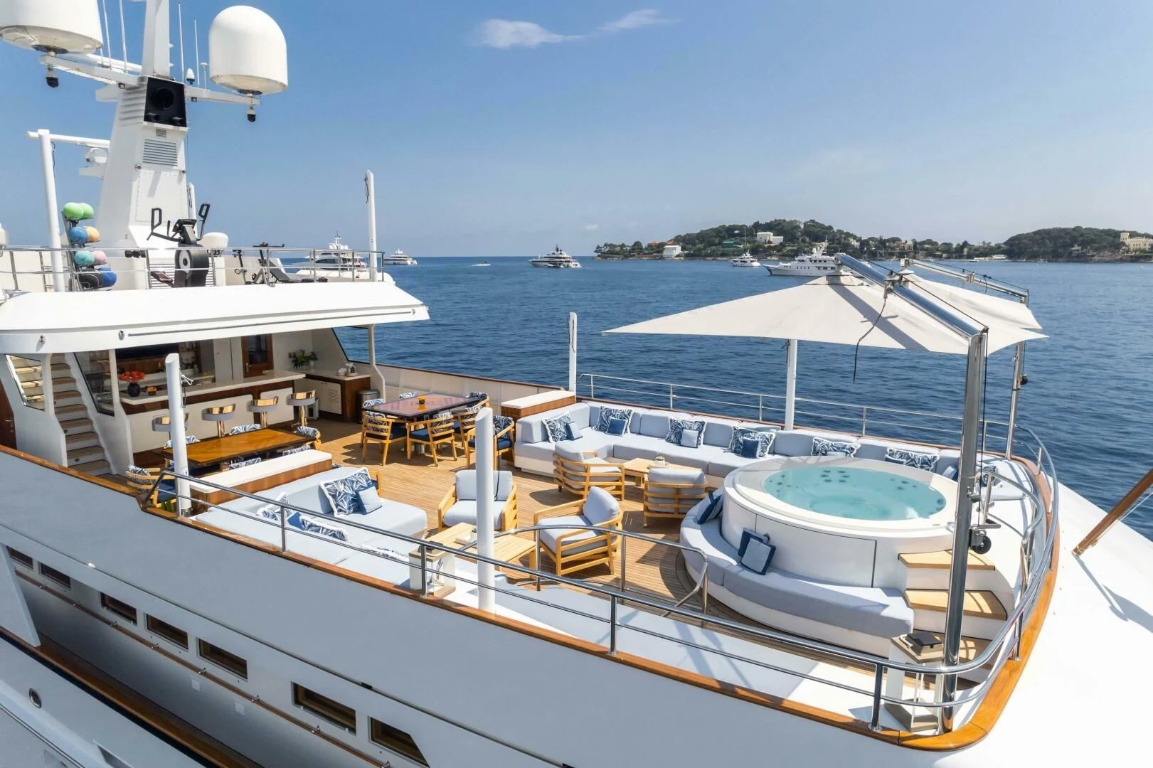 a boat docked at a pier aboard SYNTHESIS 66 Yacht for Sale