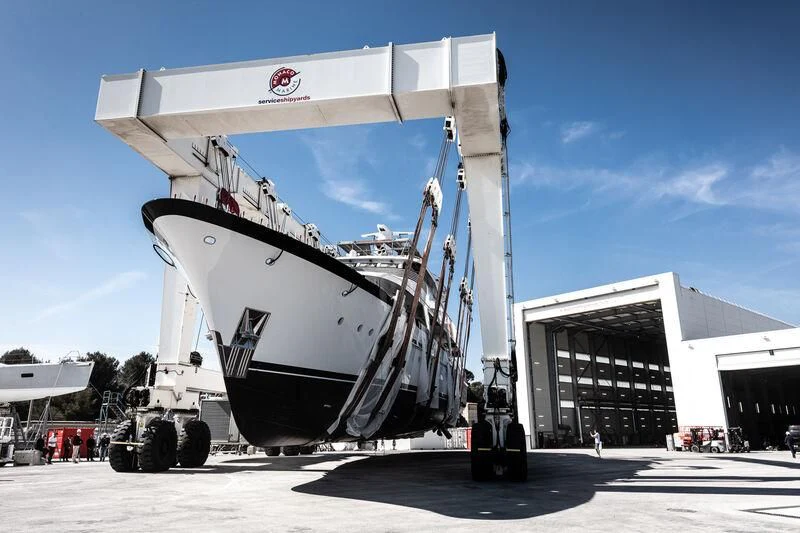 a large white ship aboard SYNTHESIS 66 Yacht for Sale