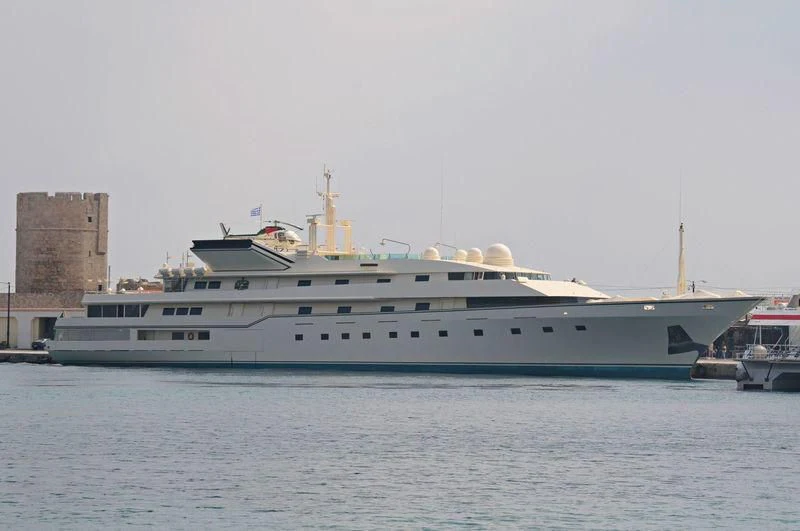 a large ship in the water aboard KINGDOM 5KR Yacht for Sale