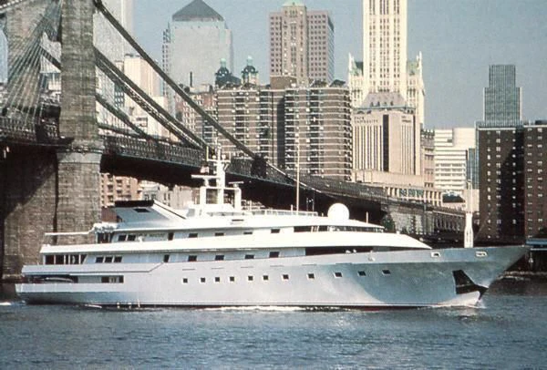 a large white boat in the water aboard KINGDOM 5KR Yacht for Sale