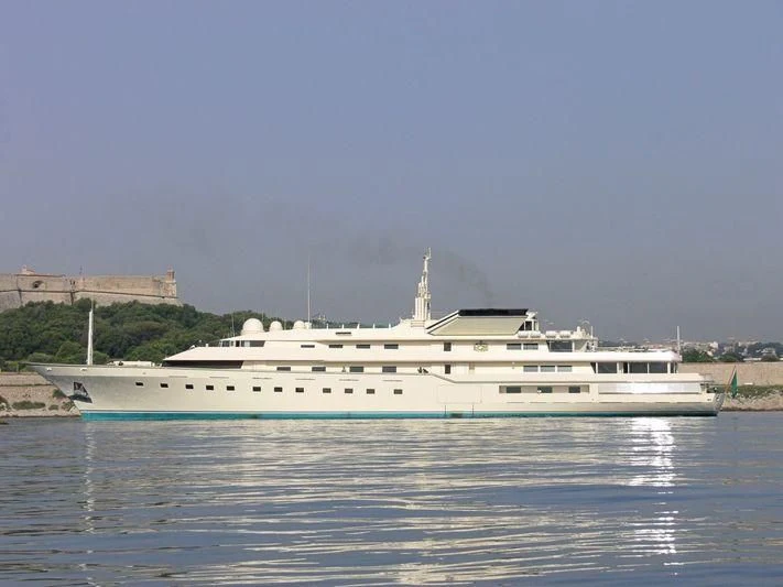 a large white boat aboard KINGDOM 5KR Yacht for Sale