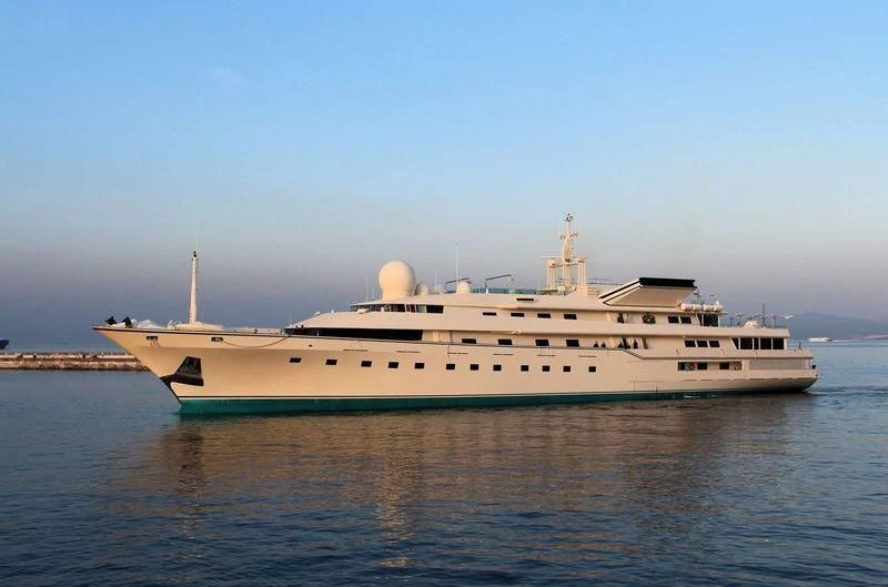 a large ship in the water aboard KINGDOM 5KR Yacht for Sale