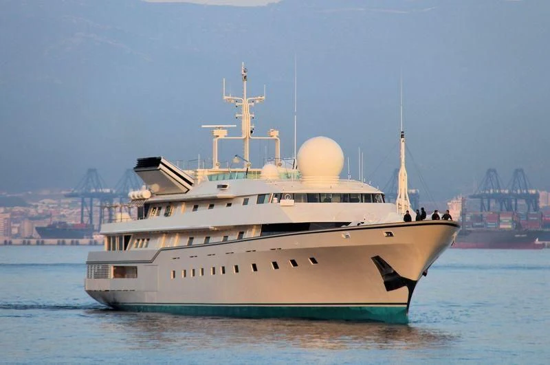 a large white boat in the water aboard KINGDOM 5KR Yacht for Sale