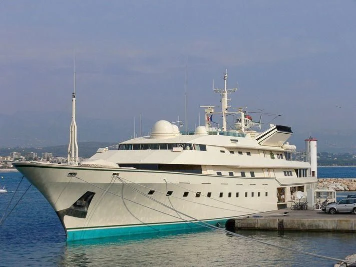 a large white boat aboard KINGDOM 5KR Yacht for Sale