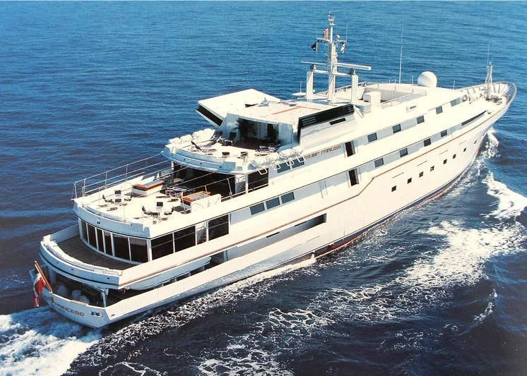 a large ship on the water aboard KINGDOM 5KR Yacht for Sale