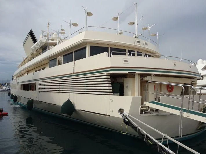a large white boat aboard KINGDOM 5KR Yacht for Sale