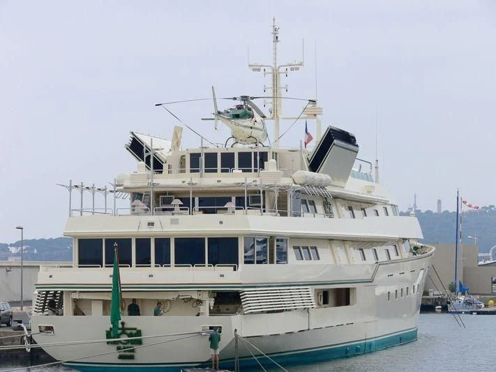 a large white boat aboard KINGDOM 5KR Yacht for Sale