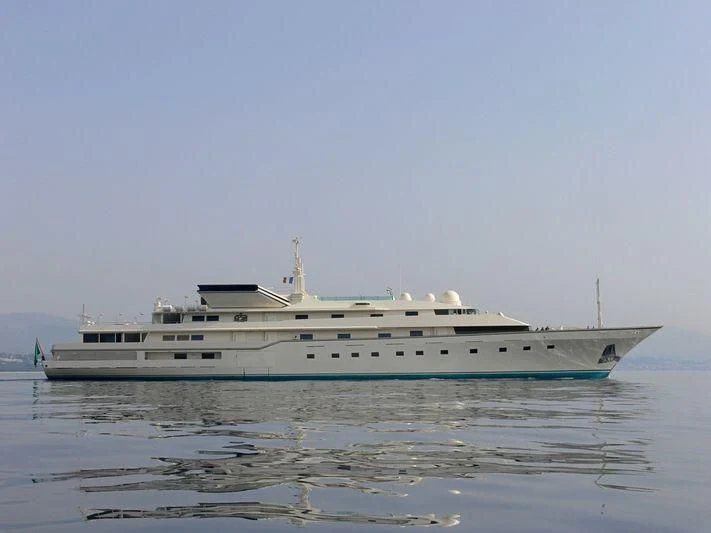 a large white boat in the water aboard KINGDOM 5KR Yacht for Sale