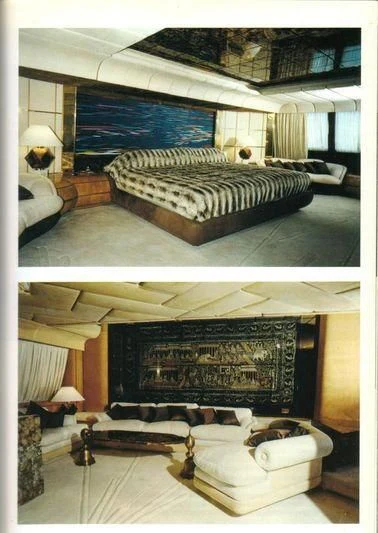 a collage of a bedroom aboard KINGDOM 5KR Yacht for Sale
