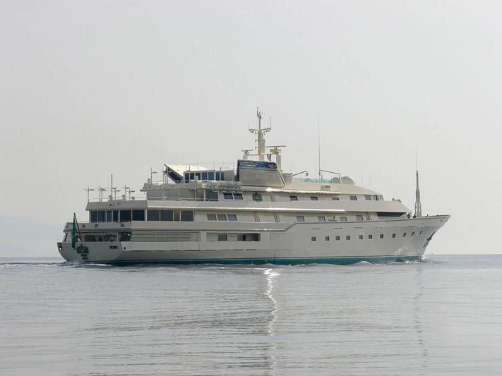 a large ship in the water aboard KINGDOM 5KR Yacht for Sale