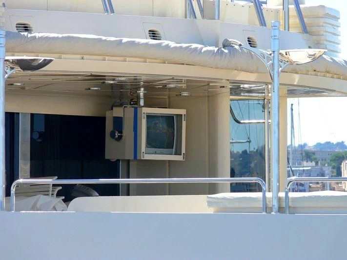 a large white object with a screen aboard KINGDOM 5KR Yacht for Sale