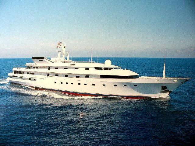 a large white ship aboard KINGDOM 5KR Yacht for Sale
