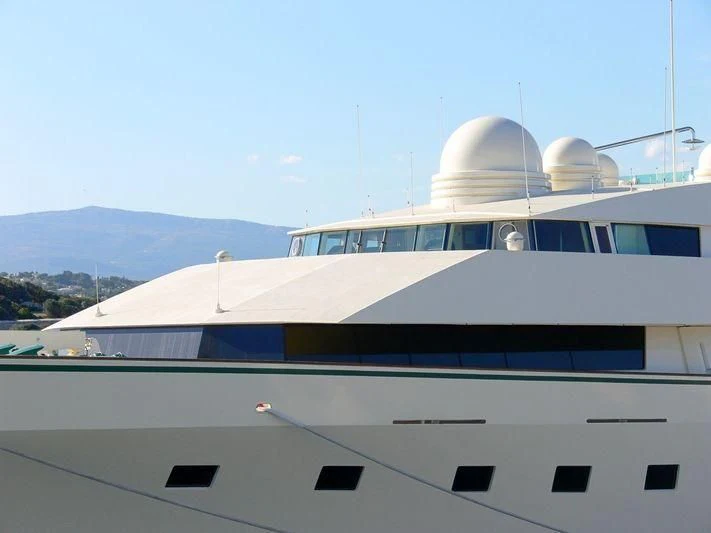 a close-up of a white building aboard KINGDOM 5KR Yacht for Sale