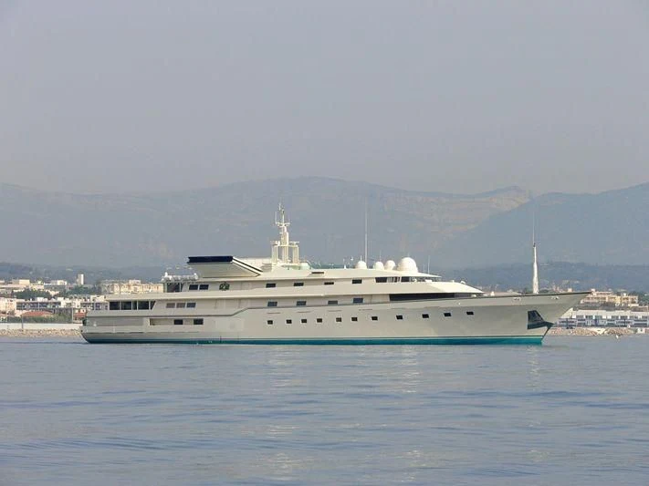 a large white boat in the water aboard KINGDOM 5KR Yacht for Sale
