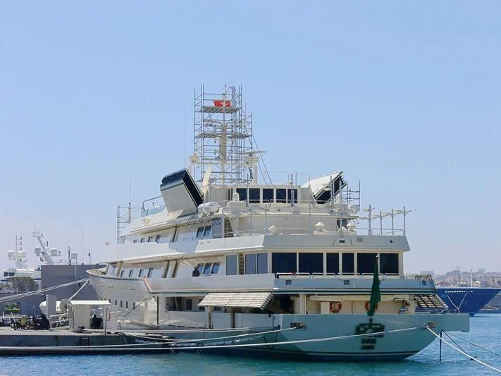 a large white boat aboard KINGDOM 5KR Yacht for Sale