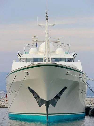 a large white boat aboard KINGDOM 5KR Yacht for Sale