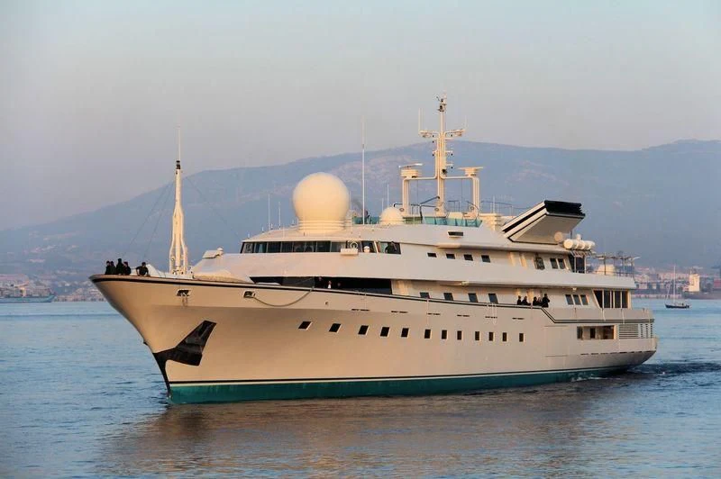 a large white boat in the water aboard KINGDOM 5KR Yacht for Sale