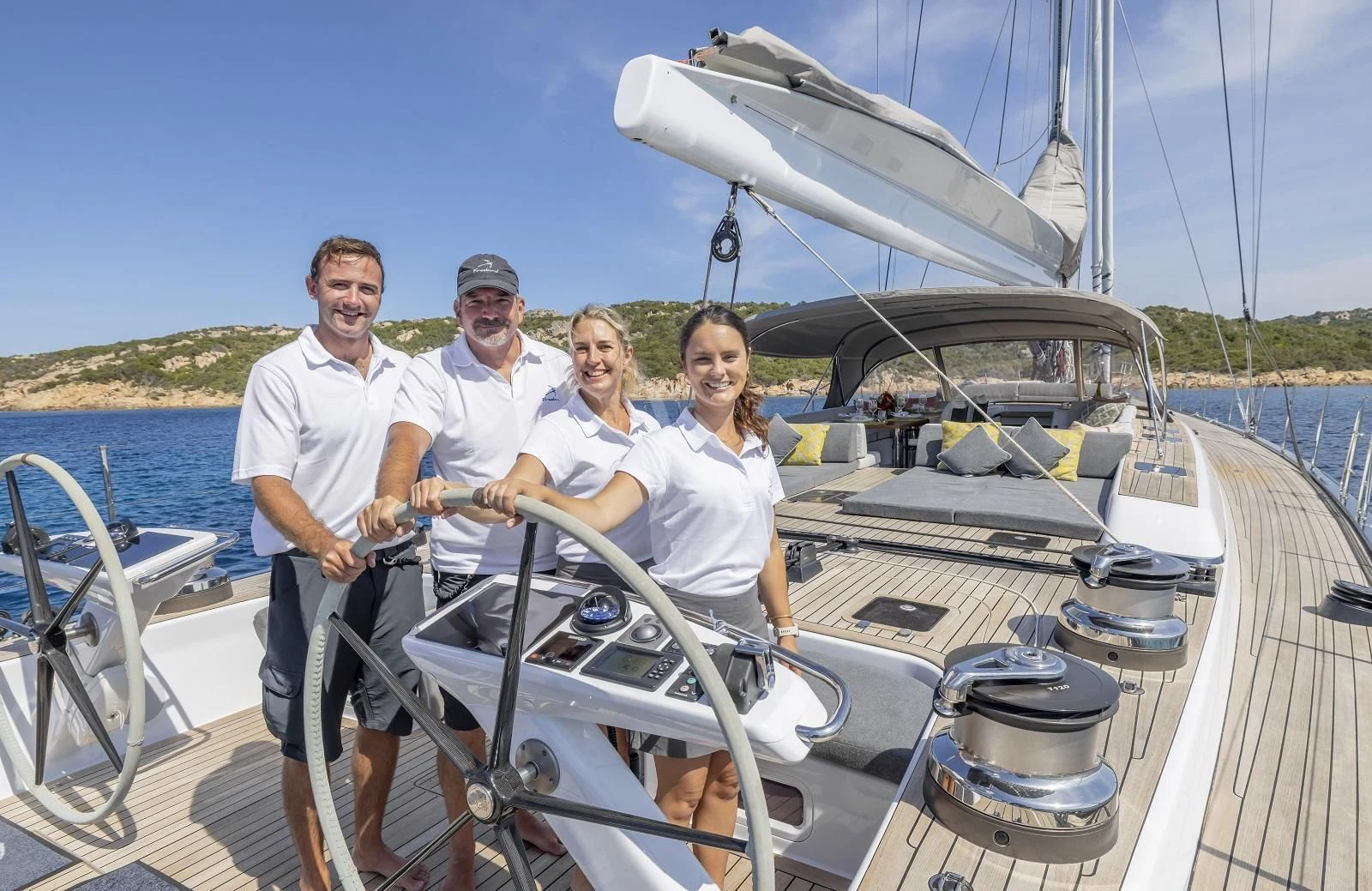 a group of people on a boat aboard FREEBIRD Yacht for Sale