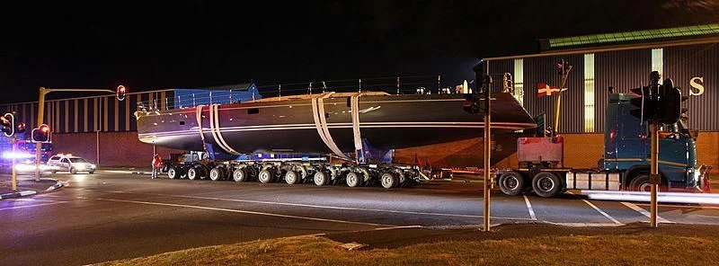 a large truck with a large crane on top of it aboard FREEBIRD Yacht for Sale