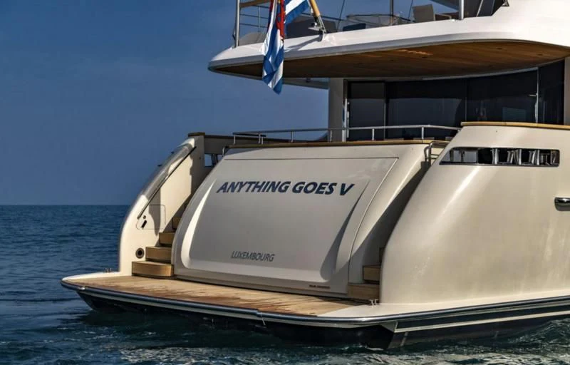 a boat on the water aboard ANYTHING GOES V Yacht for Sale
