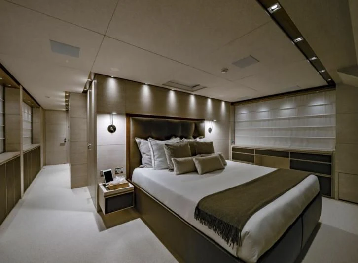 a room with two beds aboard ANYTHING GOES V Yacht for Sale