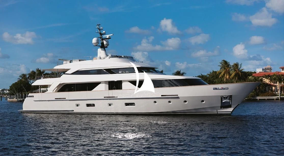 a white yacht in the water aboard ANYTHING GOES V Yacht for Sale