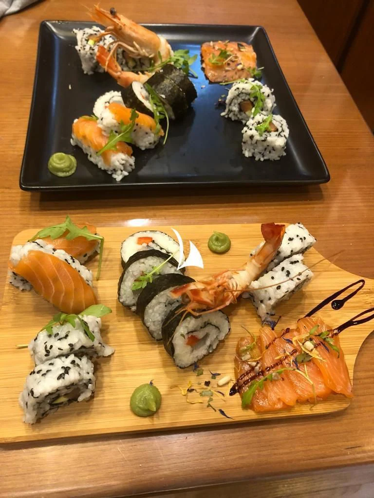 a tray of sushi aboard ANYTHING GOES V Yacht for Sale