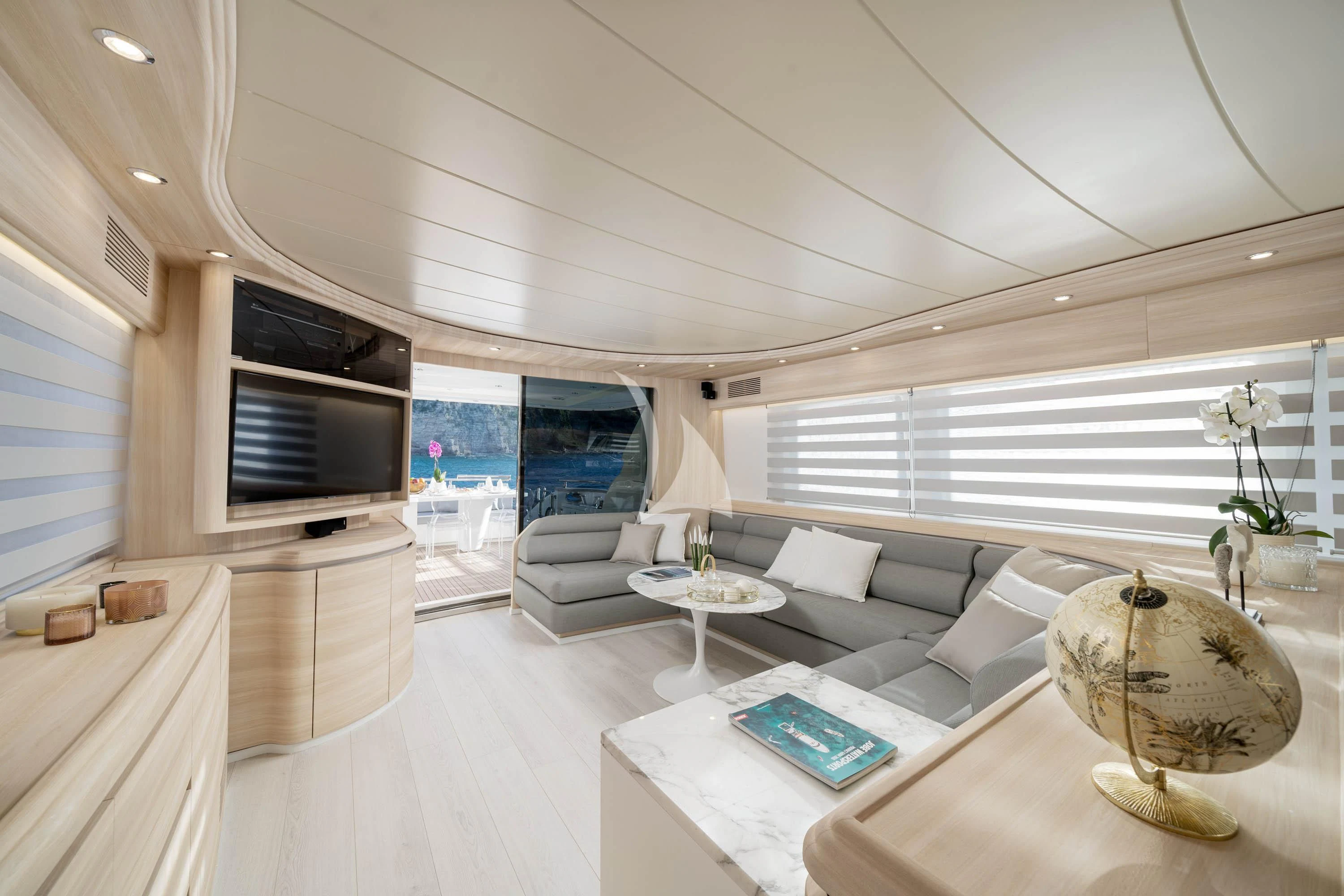 a modern looking living room aboard GEMINI 3 Yacht for Charter