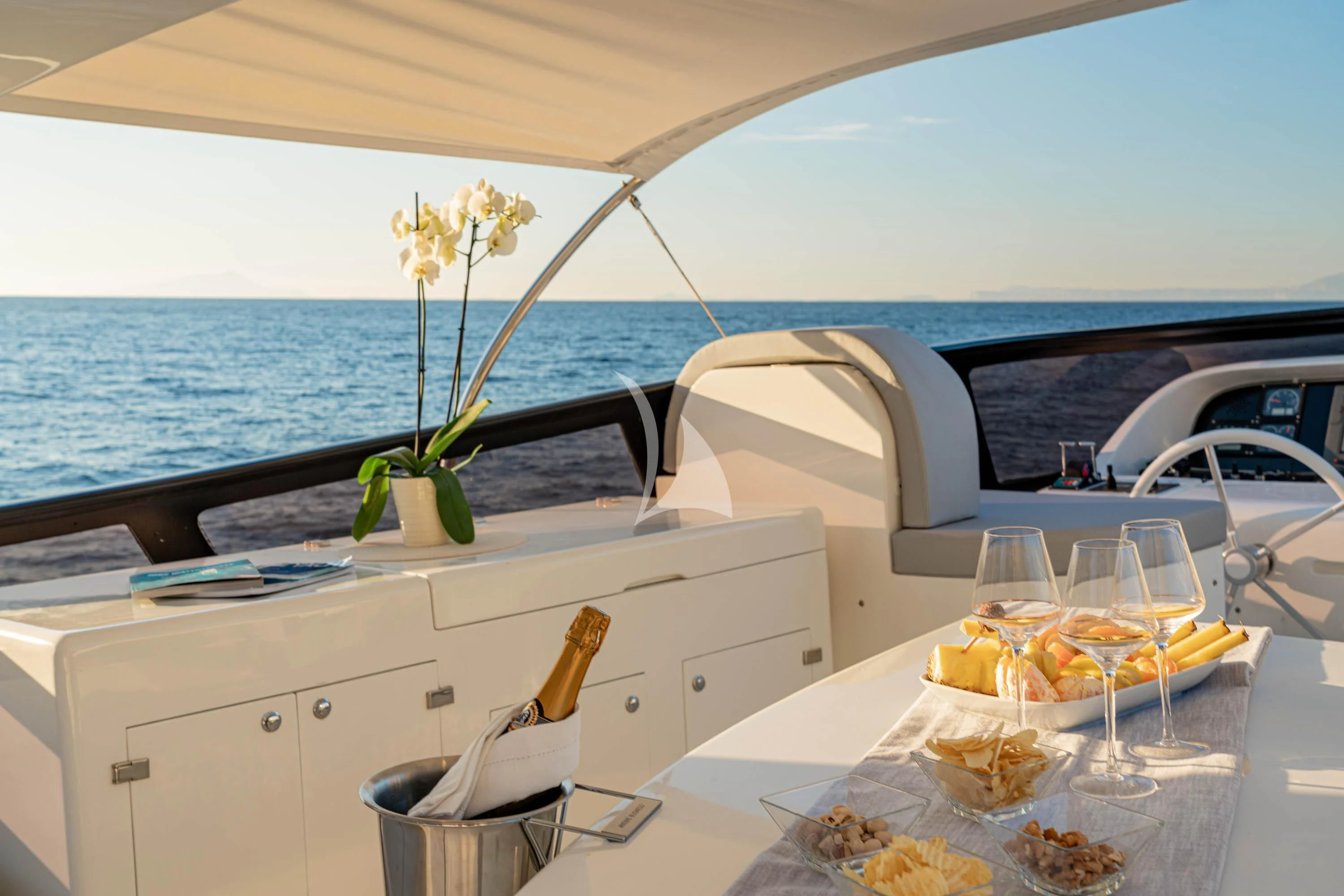 a boat with food on it aboard GEMINI 3 Yacht for Charter