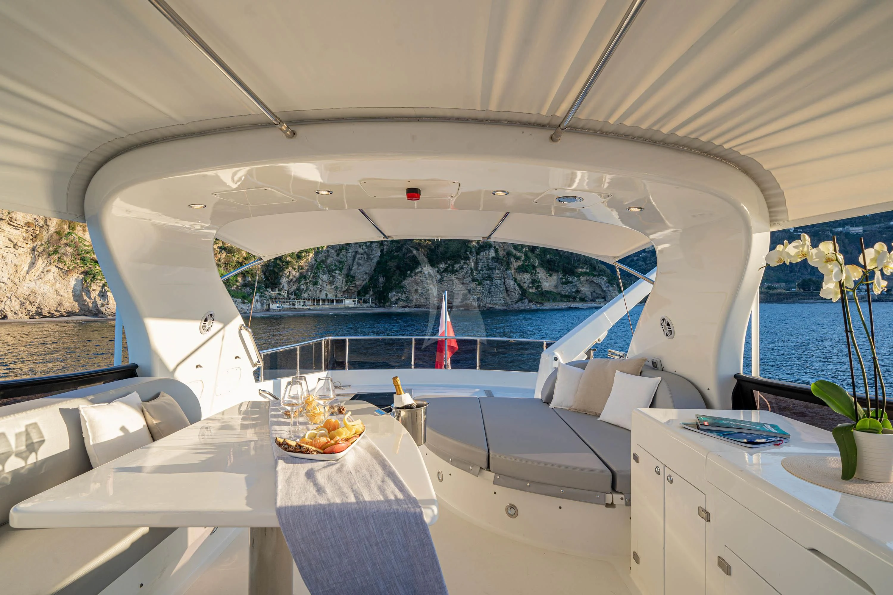 a room with a table and chairs aboard GEMINI 3 Yacht for Charter