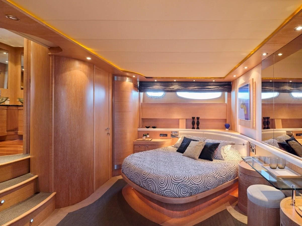 a bed in a room aboard HUNTING STAR Yacht for Sale
