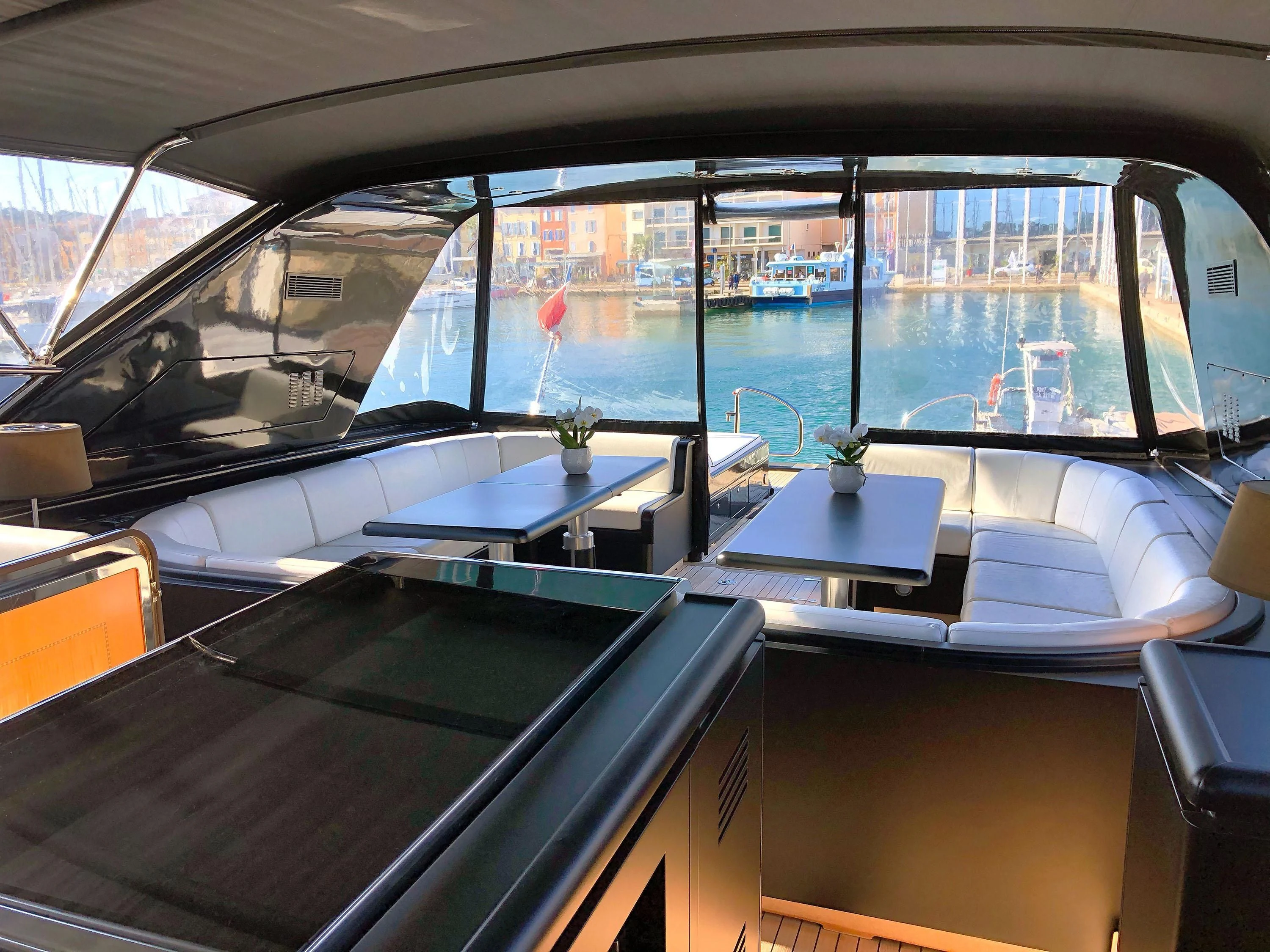 inside of a car aboard EL PRIMERO Yacht for Sale