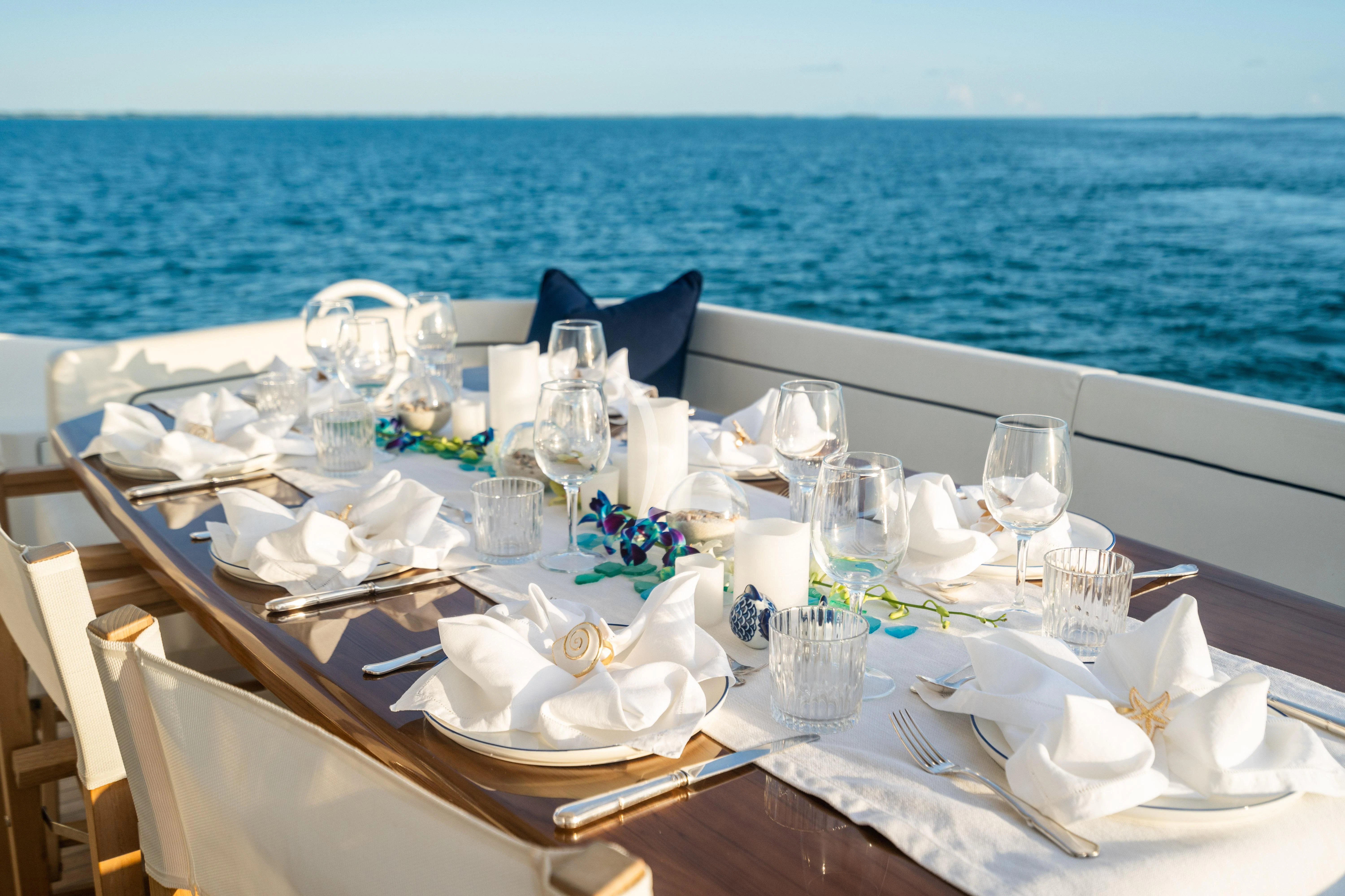 a table set for a wedding aboard MARYBELLE Yacht for Sale