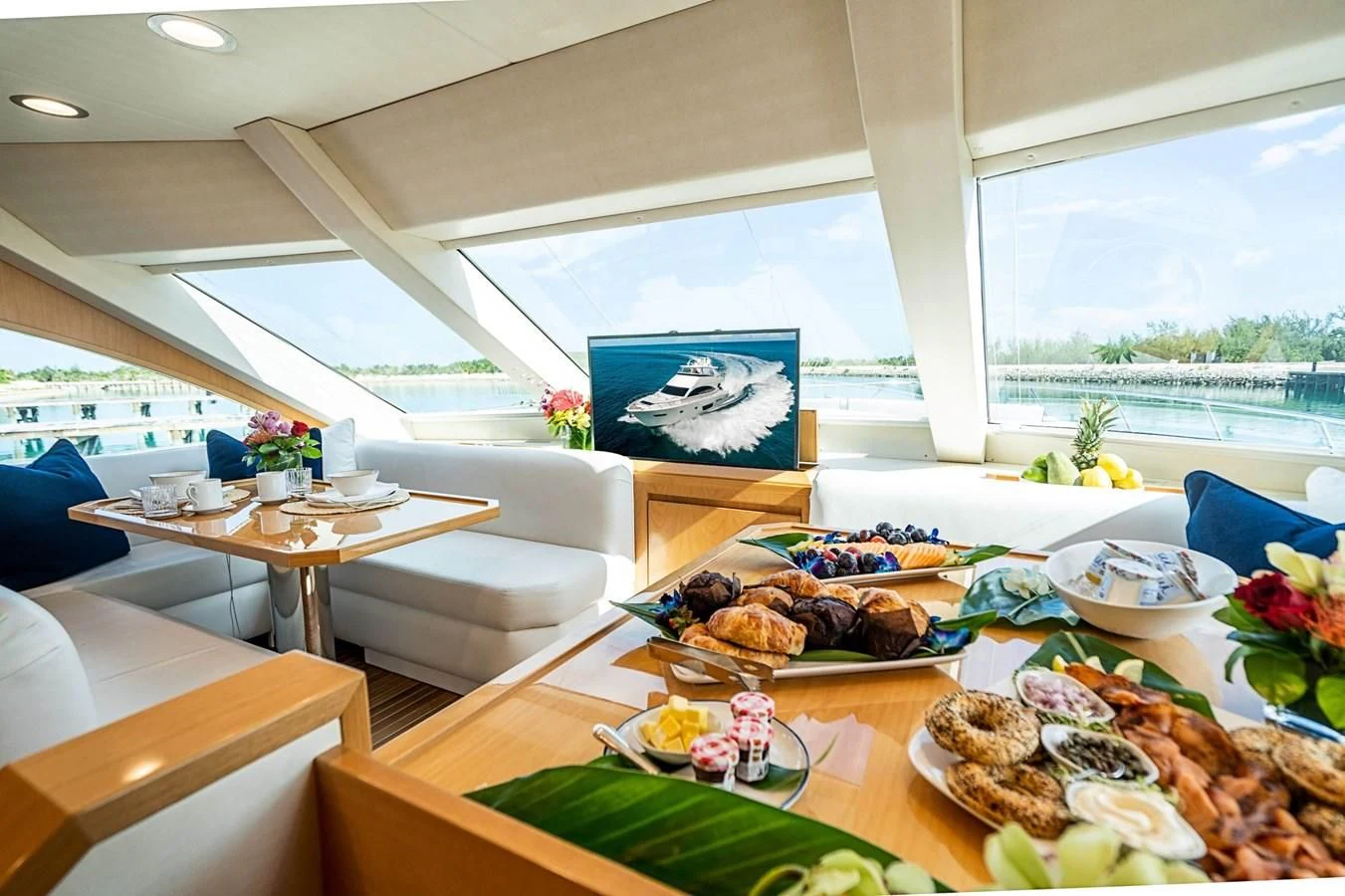 a table with food on it aboard MARYBELLE Yacht for Sale