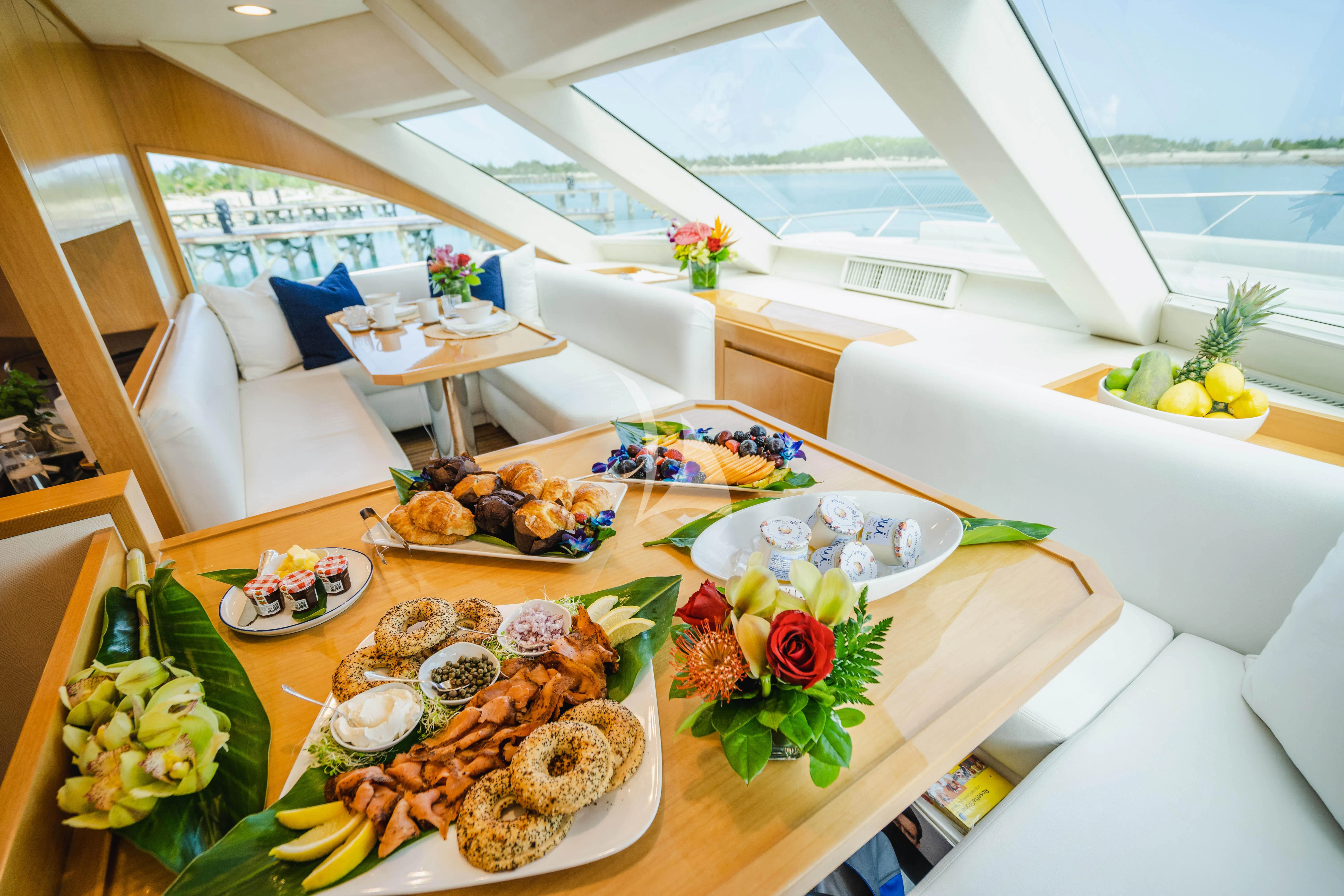 a table with food on it aboard MARYBELLE Yacht for Sale