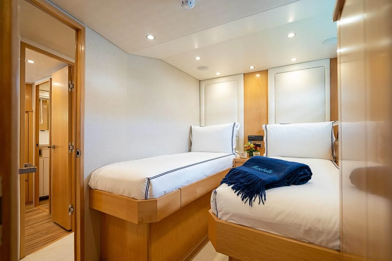a couple of beds in a hotel room aboard MARYBELLE Yacht for Sale