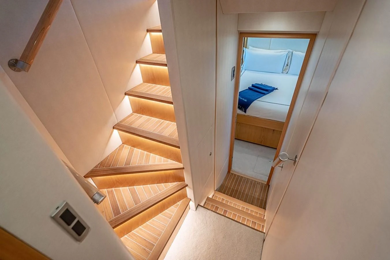 a staircase leading to a room aboard MARYBELLE Yacht for Sale