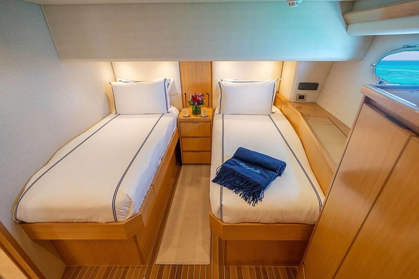 a couple of beds in a room aboard MARYBELLE Yacht for Sale