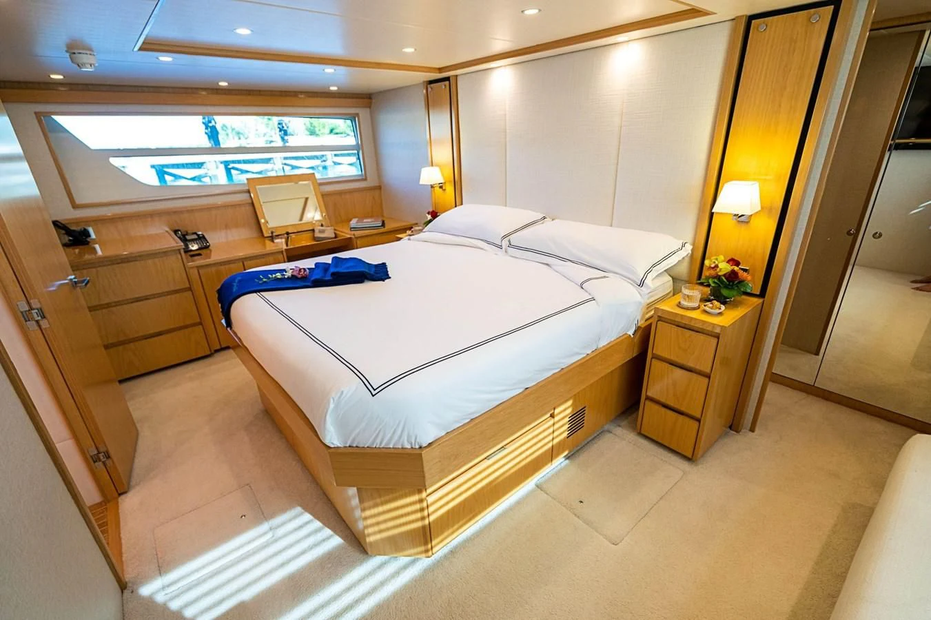 a hotel room with two beds aboard MARYBELLE Yacht for Sale