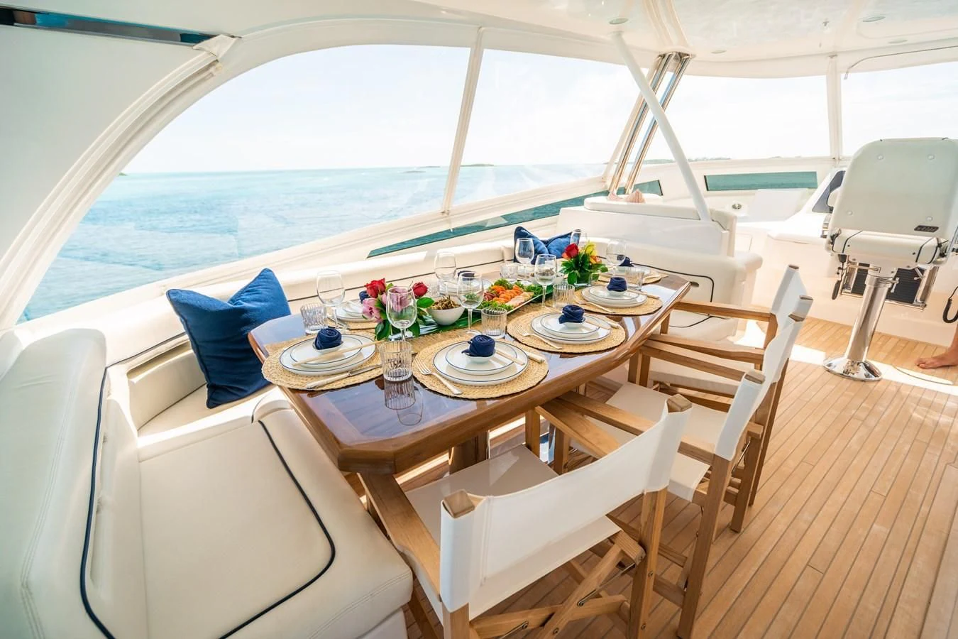 a table set for a meal on a boat aboard MARYBELLE Yacht for Sale