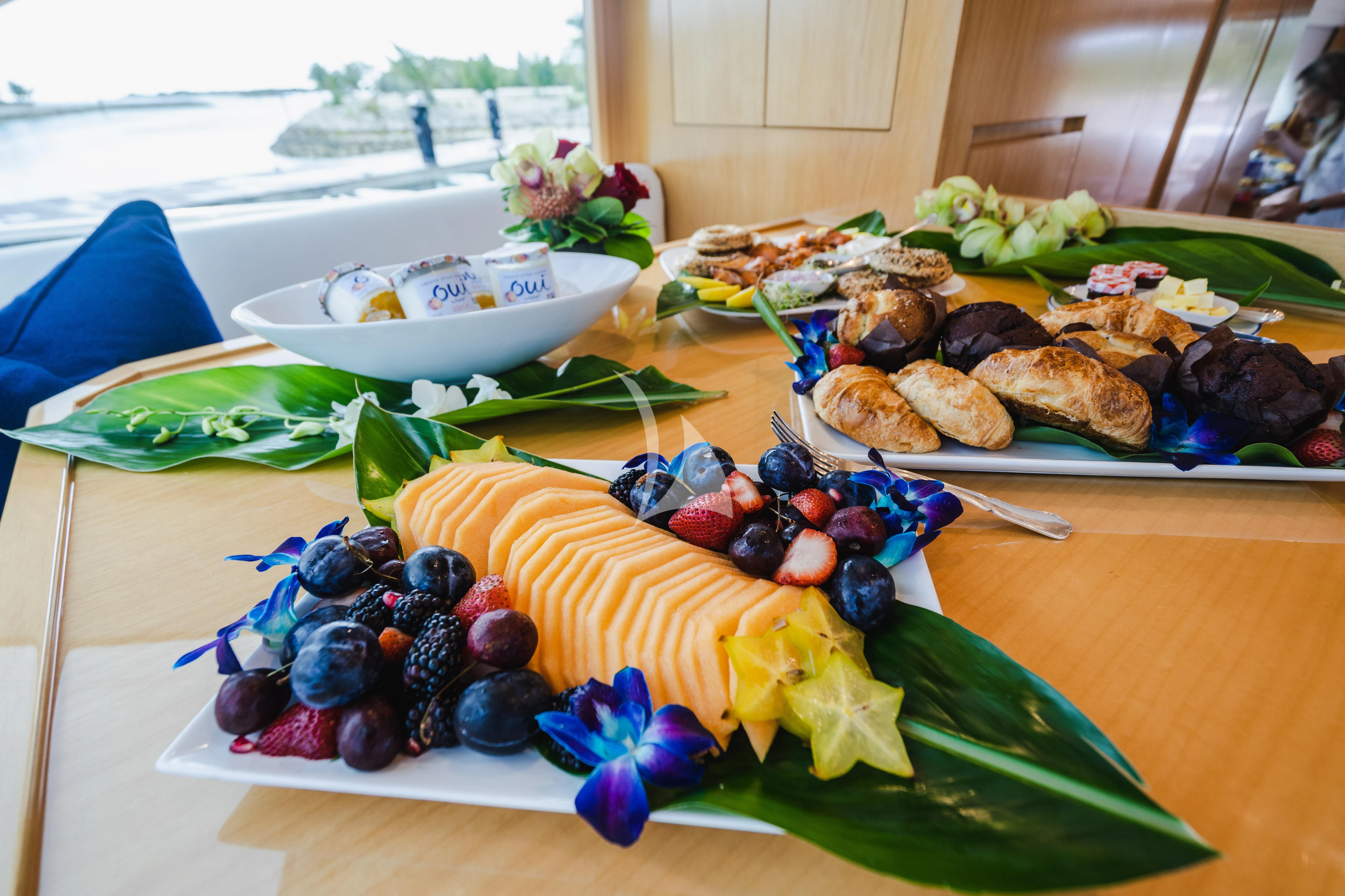 a table full of food aboard MARYBELLE Yacht for Sale