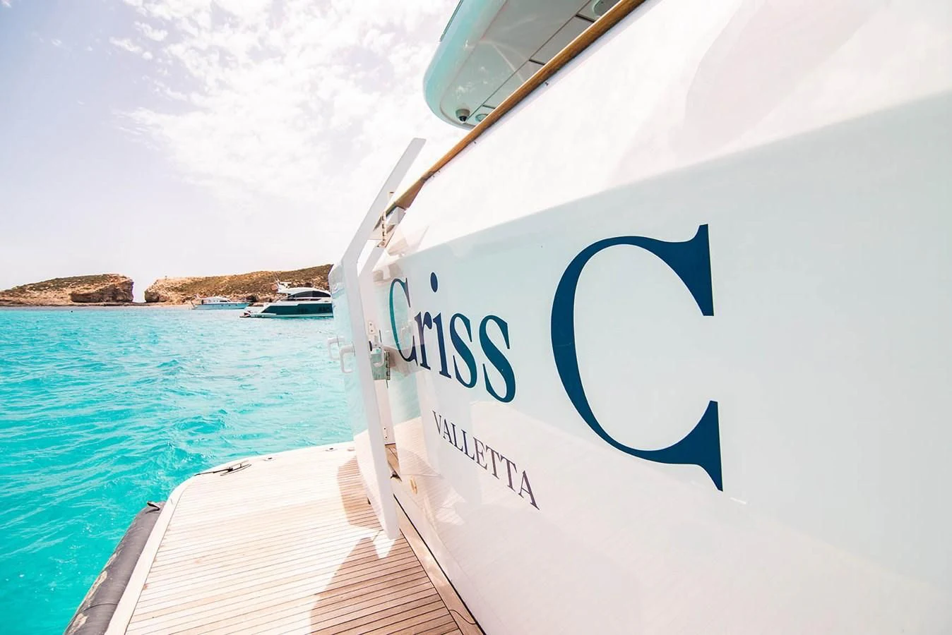 a sign on a boat aboard CRISS C Yacht for Sale