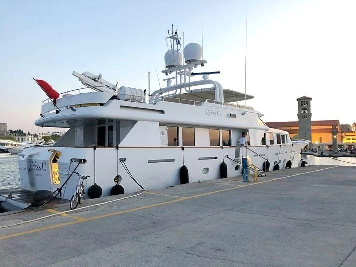 a large white boat aboard CRISS C Yacht for Sale