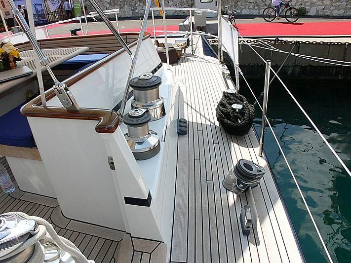 a boat with a cat on it aboard BLACK MOLLY Yacht for Sale