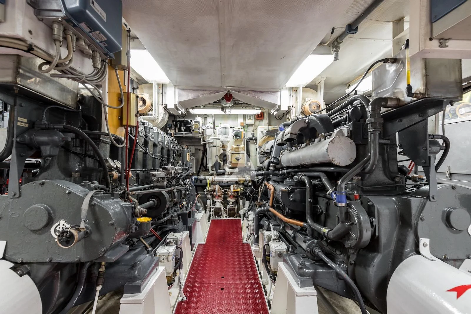 a large room with machinery aboard OVER THE RAINBOW OF LONDON Yacht for Charter