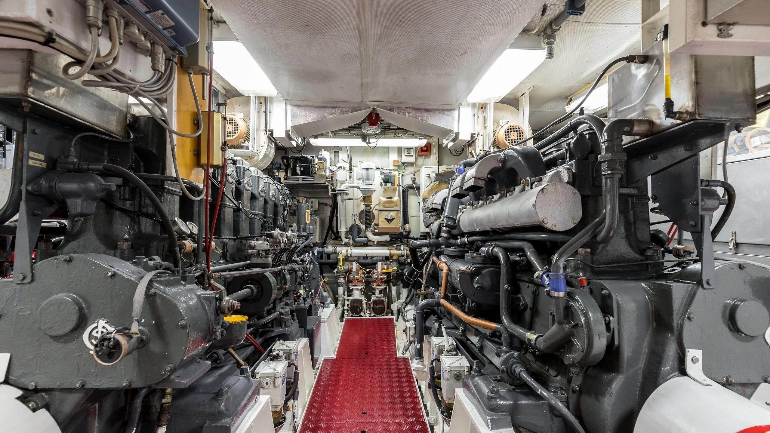 a large room with machinery aboard OVER THE RAINBOW OF LONDON Yacht for Charter