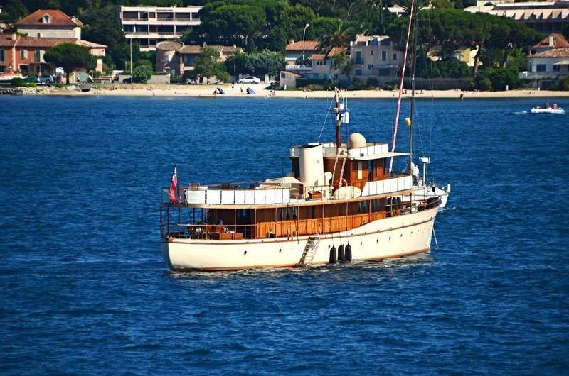 a boat on the water aboard OVER THE RAINBOW OF LONDON Yacht for Charter
